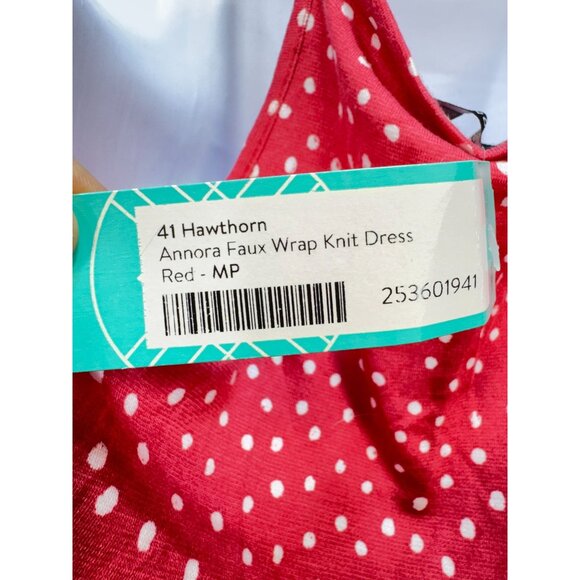 41 Hawthorn Annora Womens Faux Wrap Knit Dress Size MP Red Polka Dots Summer NWT - Picture 6 of 14